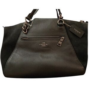 Coach Pebble Prairie Leather Suede Trim Satchel Shoulder Bag Black